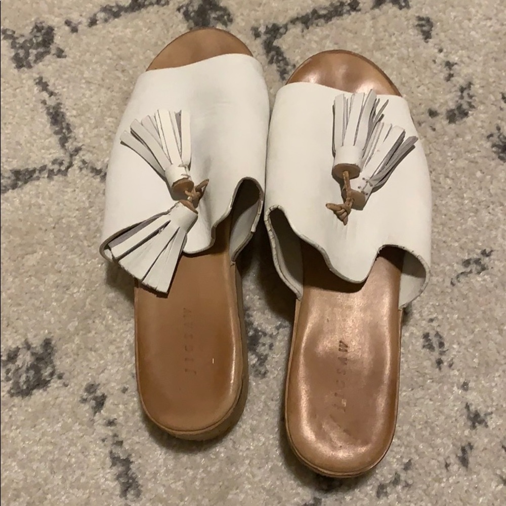 Jigsaw leather tassel platform sandals